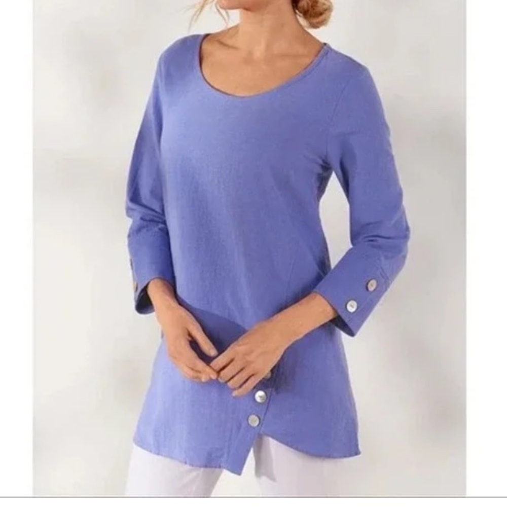Soft Surroundings Tunic Top Blouse Lavender Mother Pearl Buttons Cotton Medium